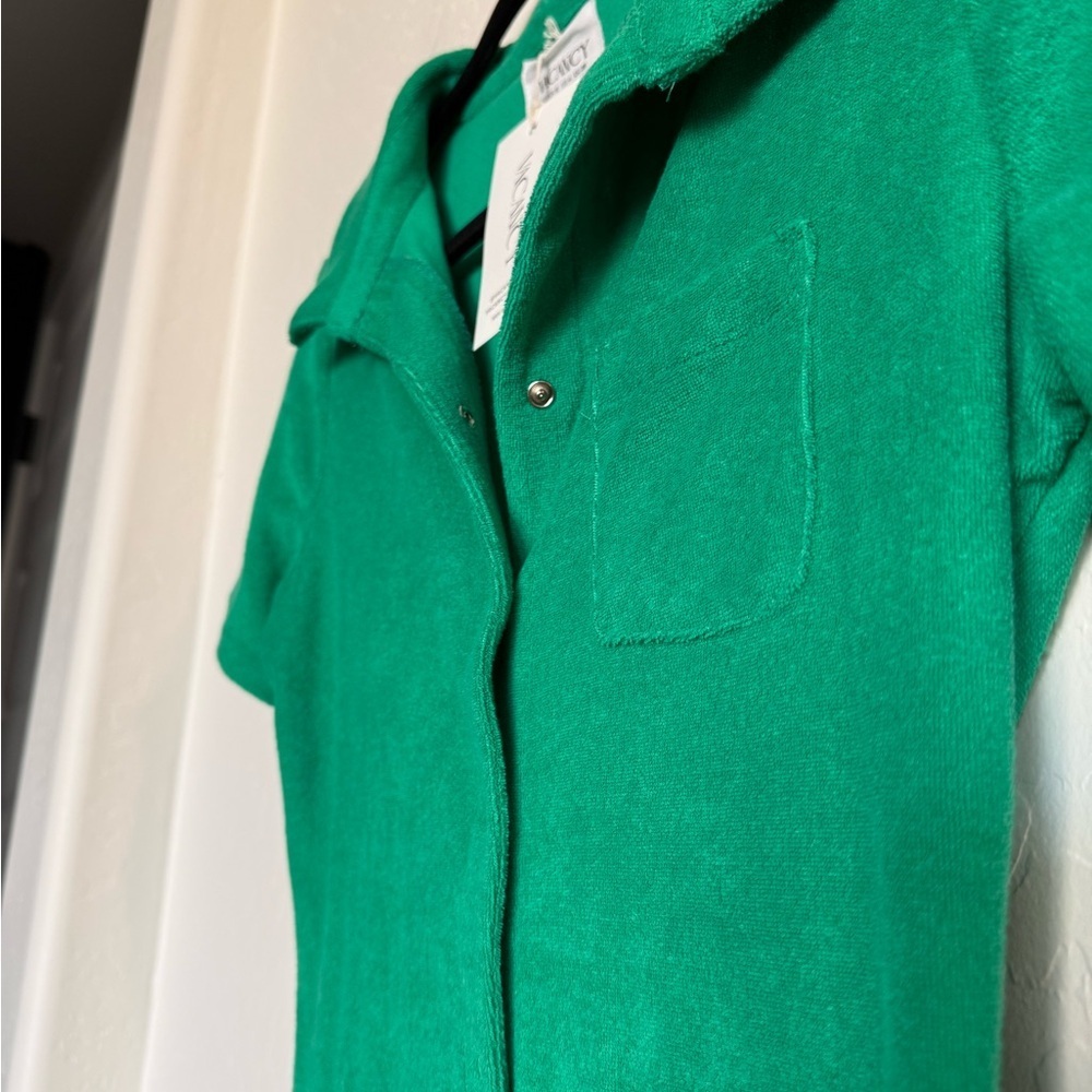VACANCY SUPPLY Green Terry Cloth Shirt Dress - Women's Casual Polo Style - 4 - Picture 6 of 7